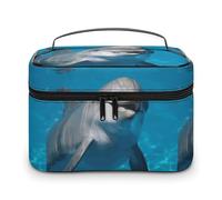 DWTJKMS Borsa per il trucco con delfino con un sorriso, custodia organizer per cosmetici di grande capacità portatile borse per trucco borse da viaggio da donna con manico e divisore