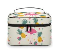 DWTJKMS Borsa per il trucco con fenicottero e ananas, custodia organizer per cosmetici, grande capacità portatile, borse da viaggio da donna, con manico e divisore