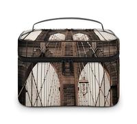 DWTJKMS Borsa per il trucco con foto del ponte di Brooklyn, organizer per cosmetici, grande capacità portatile, borse da trucco da viaggio da donna, con manico e divisore
