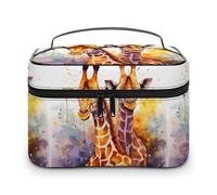 DWTJKMS Borsa per il trucco con giraffe acquerello, custodia organizer per cosmetici, grande capacità portatile, borse da trucco da viaggio da donna, con manico e divisore