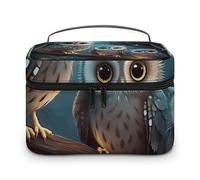 DWTJKMS Borsa per il trucco con gufo sull'albero, organizer per cosmetici, grande capacità portatile, borse da viaggio da donna, con manico e divisore