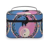 DWTJKMS Borsa per il trucco con motivo Yin Yang, organizer per cosmetici, grande capacità portatile, borse da viaggio da donna, con manico e divisore