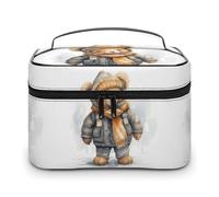 DWTJKMS Borsa per il trucco con orso carino, custodia organizer per cosmetici, grande capacità portatile, borse da viaggio da donna, con manico e divisore