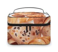 DWTJKMS Borsa per il trucco con pane dipinto, organizer per cosmetici, grande capacità portatile, borse da viaggio da donna, con manico e divisore
