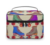 DWTJKMS Borsa per il trucco con pattini a rotelle retrò colorati, organizer per cosmetici, grande capacità portatile, borse da viaggio da donna, con manico e divisore