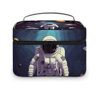 DWTJKMS Borsa per il trucco con pianeti del sistema solare astronauta, custodia organizer per cosmetici, grande capacità portatile, borse da viaggio da donna, con manico e divisore