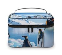 DWTJKMS Borsa per il trucco con pinguino antartide ghiaccio, organizer per cosmetici, grande capacità portatile, borse da viaggio da donna, con manico e divisore