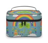 DWTJKMS Borsa per il trucco con trifoglio arcobaleno e cerchio, organizer per cosmetici, grande capacità portatile, borse da viaggio da donna, con manico e divisore
