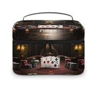 DWTJKMS Borsa per il trucco del torneo di poker, custodia organizer per cosmetici, grande capacità portatile, borse da trucco da viaggio da donna, con manico e divisore