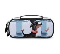 DWTJKMS Borsa per il trucco in pelle con bassotto parigino piccolo organizer per cosmetici impermeabile borse da toilette pennelli matite e accessori per il trucco da viaggio