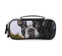 DWTJKMS Borsa per il trucco in pelle con cucciolo di cane Boston Terrier portatile piccolo organizzatore cosmetico impermeabile borse da toilette pennelli matite e accessori per il trucco da viaggio