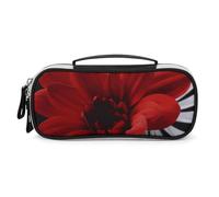 DWTJKMS Borsa per il trucco in pelle con fiore rosso portatile piccolo organizzatore cosmetico impermeabile borse da toilette pennelli matite e accessori per il trucco da viaggio