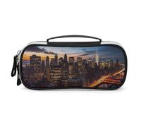 DWTJKMS Borsa per il trucco in pelle con paesaggi di New York City Portatile Piccolo Organizzatore Cosmetico Impermeabile Borse da toeletta Pennelli Matite E Viaggio Trucco Accessori