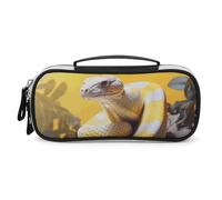 DWTJKMS Borsa per il trucco in pelle di pitone giallo e bianco portatile piccolo organizzatore cosmetico impermeabile borse da toilette pennelli matite e accessori per il trucco da viaggio