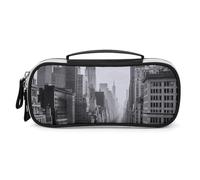 DWTJKMS Borsa per il trucco in pelle nera e bianca New York portatile piccolo organizzatore cosmetico impermeabile borse da toilette pennelli matite e accessori per il trucco da viaggio