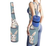 DWTJKMS Borsa per tappetino da yoga a forma di coniglietto in stile cartone animato, in tela resistente, con tasca per bottiglia d'acqua e borsa bagnata inferiore, adatta alla maggior parte dei