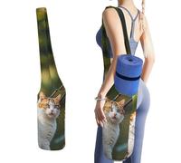 DWTJKMS Borsa per tappetino da yoga a forma di gatto da pesca, in tela resistente, con tasca per bottiglia d'acqua e tasca inferiore bagnata, si adatta alla maggior parte dei tappetini da yoga di
