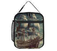 DWTJKMS Borsa termica per il pranzo a forma di nave pirata, stile nautico, vintage, a prova di perdite, per uomini e donne, con manico, riutilizzabile, isolata, per ufficio, lavoro, picnic