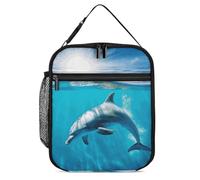 DWTJKMS Borsa termica per il pranzo con delfino che nuota nel mare blu, borsa termica a prova di perdite, per uomini e donne, con manico, riutilizzabile, isolata, per ufficio, lavoro, picnic