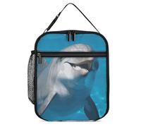 DWTJKMS Borsa termica per il pranzo con delfino con un sorriso, a prova di perdite, per uomini e donne, con manico, riutilizzabile, isolata, per ufficio, lavoro, picnic