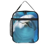 DWTJKMS Borsa termica per il pranzo con delfino con un sorriso, a prova di perdite, per uomini e donne, con manico, riutilizzabile, isolata, per ufficio, lavoro, picnic