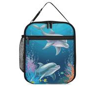 DWTJKMS Borsa termica per il pranzo con delfino e pesce, a prova di perdite, per uomini e donne, con manico, riutilizzabile, isolata, per ufficio, lavoro, picnic