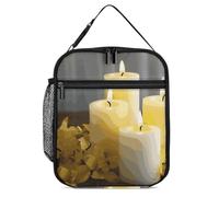 DWTJKMS Borsa termica per il pranzo con farfalle gialle con candele bianche, a prova di perdite, per uomini e donne, con manico, riutilizzabile, isolata, per ufficio, lavoro, picnic