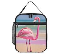 DWTJKMS Borsa termica per il pranzo con fenicottero rosa sulla spiaggia, a prova di perdite, per uomini e donne, con manico, riutilizzabile, isolata, per ufficio, lavoro, picnic