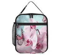 DWTJKMS Borsa termica per il pranzo con fiori di orchidea e farfalle, a prova di perdite, per uomini e donne, con manico, riutilizzabile, isolata, per ufficio, lavoro, picnic