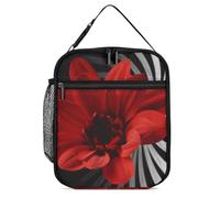 DWTJKMS Borsa termica per il pranzo con fiori rossi, a prova di perdite, per uomini e donne, con manico, riutilizzabile, isolata, per ufficio, lavoro, picnic
