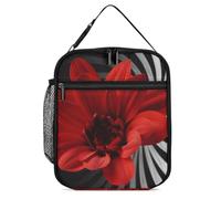 DWTJKMS Borsa termica per il pranzo con fiori rossi, a prova di perdite, per uomini e donne, con manico, riutilizzabile, isolata, per ufficio, lavoro, picnic