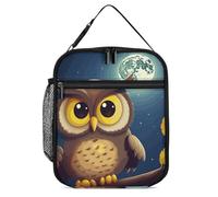 DWTJKMS Borsa termica per il pranzo con gufo e luna gialla, a prova di perdite, per uomini e donne, con manico, riutilizzabile, isolata, per ufficio, lavoro, picnic