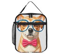 DWTJKMS Borsa termica per il pranzo con morbido papillon per cani e animali domestici, con occhiali, a prova di perdite, per uomini e donne, con manico, riutilizzabile, isolata, per ufficio, lavoro