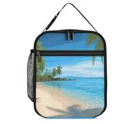 DWTJKMS Borsa termica per il pranzo con spiaggia hawaiana con palme, a prova di perdite, per uomini e donne, con manico, riutilizzabile, isolata, per ufficio, lavoro, picnic