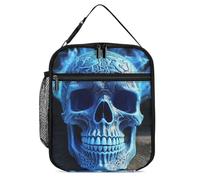DWTJKMS Borsa termica per il pranzo con stampa 3D con teschio blu, a prova di perdite, per uomini e donne, con manico, riutilizzabile, isolata, per ufficio, lavoro, picnic