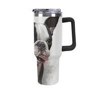 DWTJKMS Boston Terrier - Bicchiere da auto in acciaio inox, 1,18 l, a prova di perdite, grande capacità, con manico, cannuccia, a doppia parete, sottovuoto, riutilizzabile, mantiene freddo o caldo