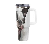 DWTJKMS Boston Terrier - Bicchiere in acciaio inox da 1,18 l, a prova di perdite, grande capacità, con manico, cannuccia a doppia parete, isolamento sottovuoto, riutilizzabile, mantiene freddo o caldo