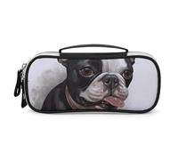 DWTJKMS Boston Terrier Borsa per il trucco in pelle Portatile Piccolo Organizzatore Cosmetico Impermeabile Borse Da Toilette Pennelli Matite E Accessori Per Il Trucco Da Viaggio
