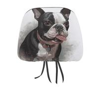 DWTJKMS Boston Terrier - Coprisedile per poggiatesta auto, regolabile, riutilizzabile, accessorio per interni auto, stile vintage, per la maggior parte delle auto, 1 pezzo