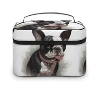 DWTJKMS Boston Terrier - Trousse per trucchi, organizer per cosmetici, grande capacità, portatile, da donna, con manico e divisore