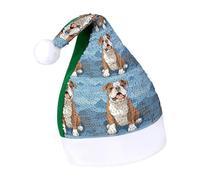 DWTJKMS Bulldog inglese senza cuciture illustrazione cappello di Babbo Natale classico pelliccia cappello di Natale addensare cappello di Natale con paillettes divertente vacanza inverno cappello