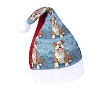 DWTJKMS Bulldog inglese senza cuciture illustrazione cappello di Babbo Natale classico pelliccia cappello di Natale addensare cappello di Natale con paillettes divertente vacanza inverno cappello