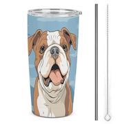DWTJKMS Bulldog inglese senza soluzione di continuità illustrazione tazze per auto con cannuccia isolati in acciaio inox bicchieri a tenuta stagna tazze da caffè in metallo con coperchio bottiglie