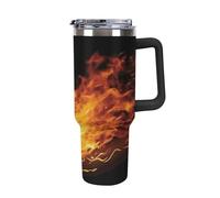 DWTJKMS Burning Tennis Pictures - Bicchiere in acciaio inox da 1184 ml, a prova di perdite, grande capacità, con manico, cannuccia a doppia parete, isolamento sottovuoto, riutilizzabile, mantiene