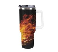 DWTJKMS Burning Tennis Pictures - Bicchiere in acciaio inox da 1184 ml, a prova di perdite, grande capacità, con manico, cannuccia a doppia parete, isolamento sottovuoto, riutilizzabile, mantiene