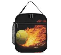 DWTJKMS Burning Tennis Pictures Borsa termica per il pranzo, a prova di perdite, per uomini e donne, con manico, riutilizzabile, isolata, per ufficio, lavoro, picnic