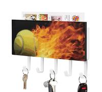 DWTJKMS Burning Tennis Pictures Portachiavi da parete, stile fattoria, montaggio a parete con 5 ganci, decorazione da parete per ingresso o atrio, 18 cm di larghezza x 4,3 cm di altezza