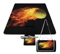 DWTJKMS Burning Tennis Pictures, tappetino da picnic pieghevole e impermeabile, con borsa per picnic, 147,3 x 147,3 cm, coperta da campeggio per spiaggia, parco, viaggi