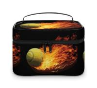 DWTJKMS Burning Tennis Pictures Trousse per il trucco, organizer per cosmetici, grande capacità portatile, borse da viaggio da donna, con manico e divisore