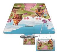 DWTJKMS Candy Land - Tappetino da picnic pieghevole, impermeabile, con borsa per la spesa, grande, 147,3 x 147,3 cm, coperta da campeggio per spiaggia, parco, viaggi